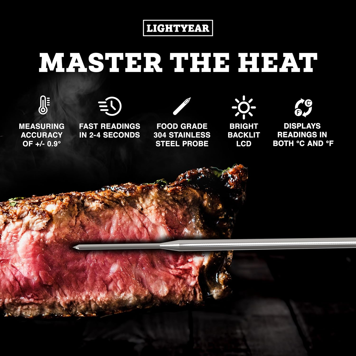 Meat Thermometer | Instant Read Cooking Thermometer for Grilling, Roasting & BBQ, Built-In Magnet, IP65 Waterproof, Food-Grade Stainless Steel Temperature Probe