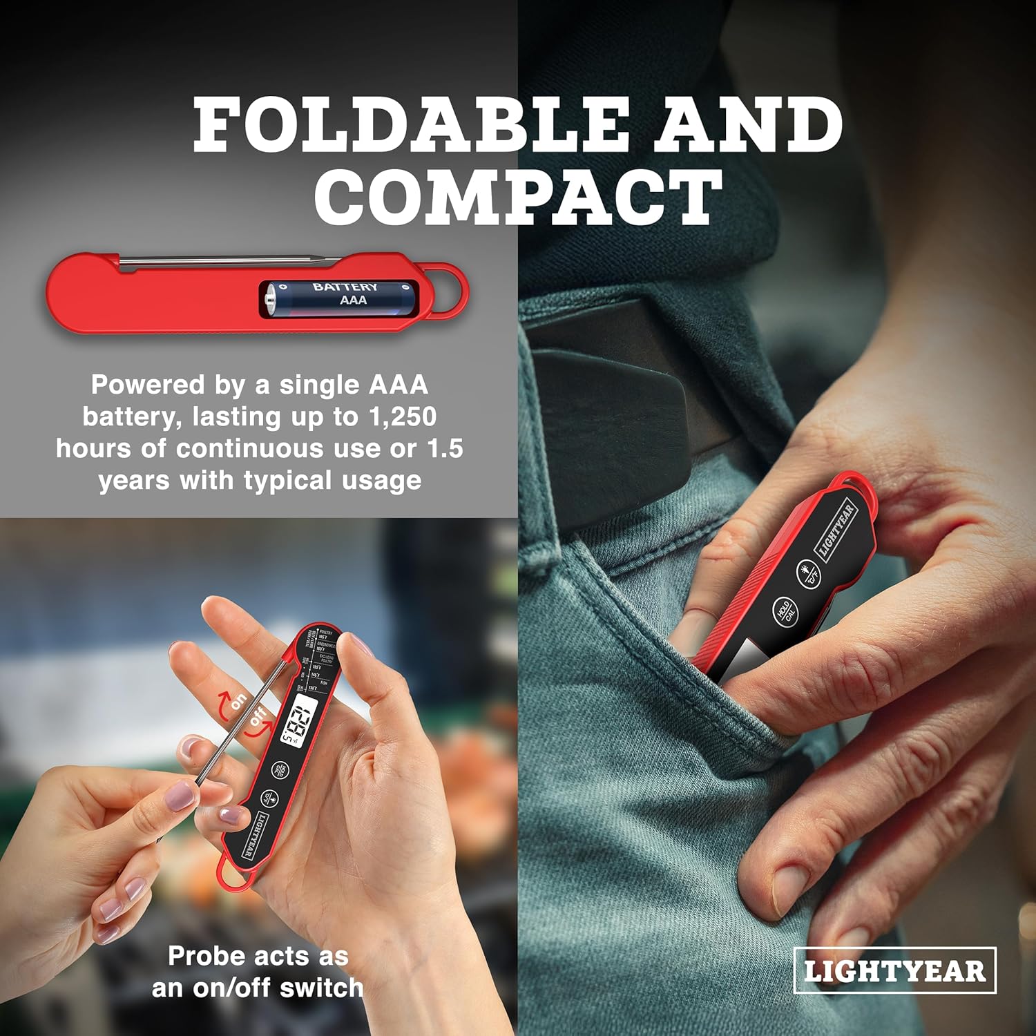 Meat Thermometer | Instant Read Cooking Thermometer for Grilling, Roasting & BBQ, Built-In Magnet, IP65 Waterproof, Food-Grade Stainless Steel Temperature Probe